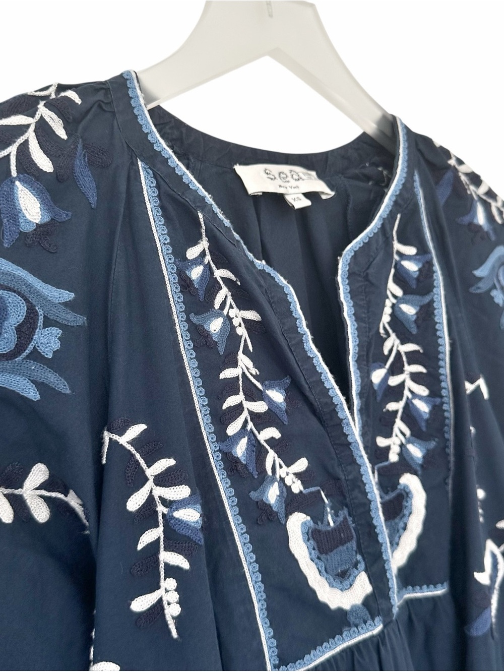 Sea New York Inga Embroidered Floral Navy Blue Long Sleeve Midi Dress Size XS - Picture 6 of 10